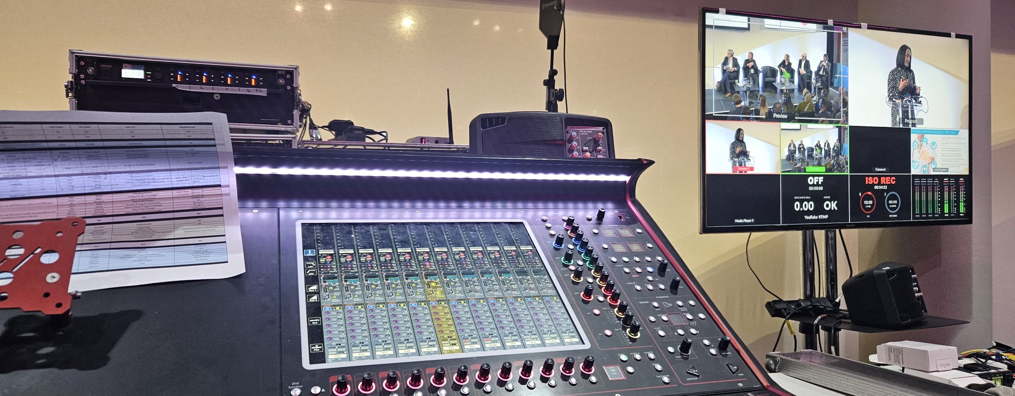 Technical control position with audio and video systems